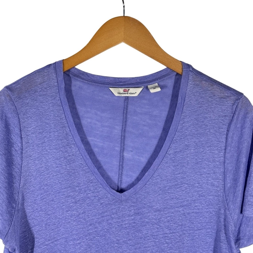 Vineyard Vines Top Womens M Purple Linen V Neck Tee Short Sleeve Casual